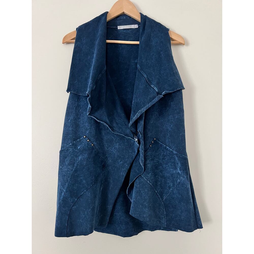 Testimony Los Angeles Size M acid wash blue draped sleeveless studded vest